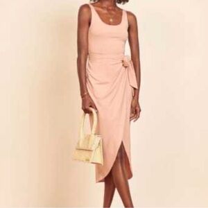 Reformation Blush Pink Sleeveless Wrap-Detail Midi Dress